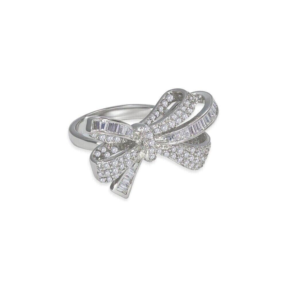 Anna Zuckerman White Crystalline Bow Tie Ring Platinum Silver Ring Band SZ 6
